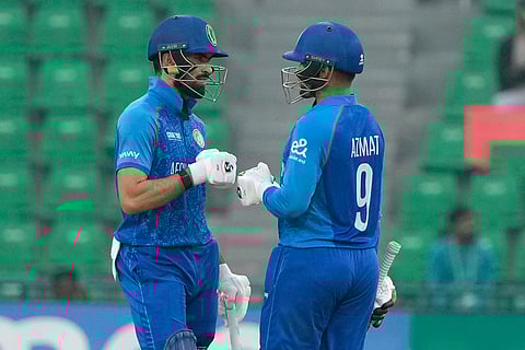 ICC Champions Trophy, AFG vs ENG: Afghanistan's Ibrahim Zadran celebrates with Azmatullah Omarzai after hitting a boundary