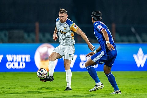 ISL 2024-25 BFC vs CFC: Connor Jon Shields of Chennaiyin FC controls the ball