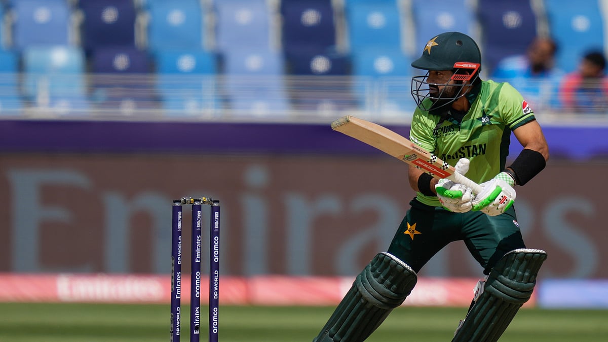 Pakistan's captain Mohammad Rizwan plays a shot during the ICC Champions Trophy cricket match between India and Pakistan at Dubai International Cricket Stadium.  - AP Photo/Altaf Qadri