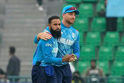 ICC Champions Trophy, AFG vs ENG: England's Adil Rashid and Jos Buttler celebrate Hashmatullah Shahidi's wicket