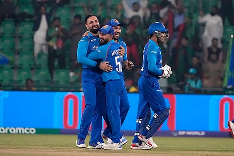 ICC Champions Trophy, AFG vs ENG: Afghanistan's Mohammad Nabi celebrates after taking the wicket of England's Jamie Smith