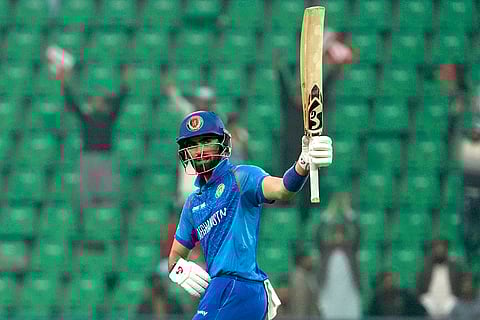 ICC Champions Trophy, AFG vs ENG: Afghanistan's Ibrahim Zadran celebrates after scoring 150 runs