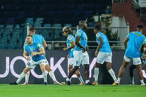 ISL 2024-25 BFC vs CFC: Visiting Chennai FC players warm up before the match