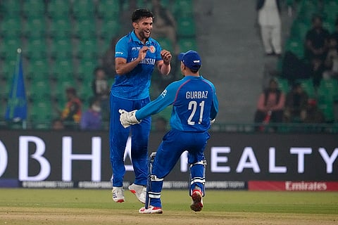 ICC Champions Trophy, AFG vs ENG: Afghanistan's Azmatullah Omarzai celebrates after taking the wicket of England's Jos Buttler