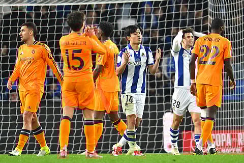 Copa del Rey, RSO vs RMA: Real Sociedad's Takefusa Kubo reacts after missing a scoring chance
