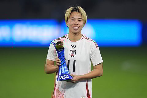 SheBelieves Cup Final US vs Japan: Japan forward Mina Tanaka poses with the MVP trophy