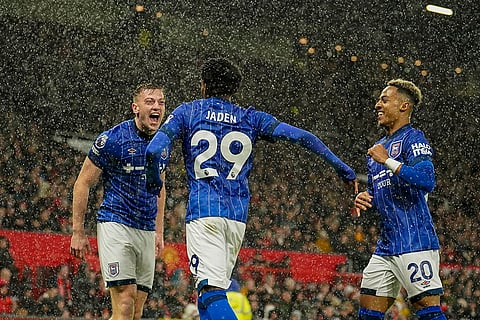 EPL 2024-25: Ipswich Town's Jaden Philogene celebrates with teammates after scoring the opening goal