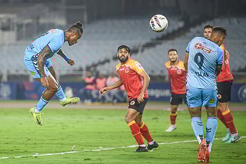 ISL2024-25, EBFC vs HFC: Edmilson Correia of Hyderabad FC connects a header