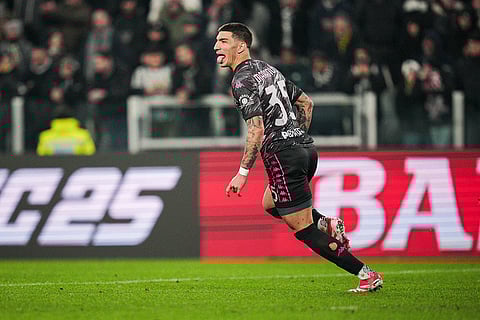 Coppa Italia Quarter-final: Empoli's Luca Marianucci celebrates after scoring