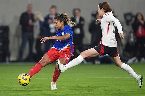SheBelieves Cup Final US vs Japan: United States forward Catarina Macario shoots and misses