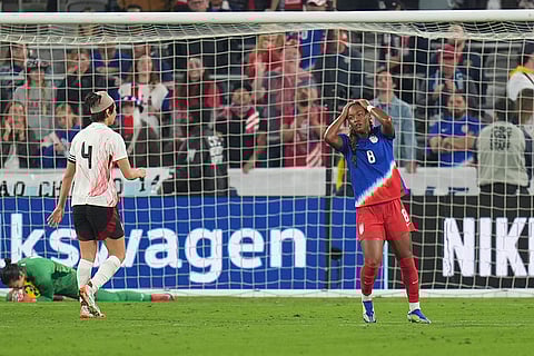 SheBelieves Cup Final US vs Japan: US midfielder Jaedyn Shaw reacts after a missed opportunity to score