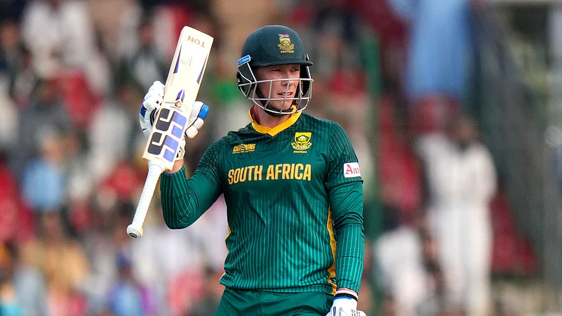 South Africas Rassie van der Dussen celebrates. AP Photo