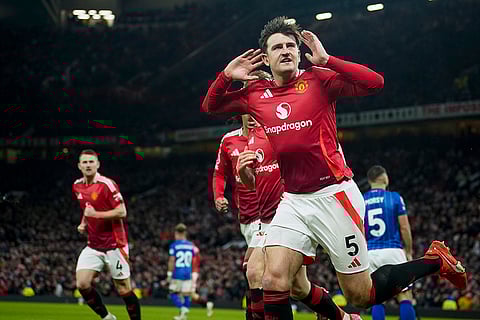 EPL 2024-25: Manchester United's Harry Maguire celebrates after scoring his side's third goal