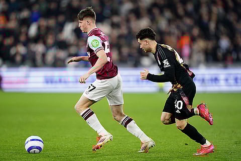 EPL 2024-25, West Ham vs Leicester: West Ham United's Oliver Scarles and Leicester City's Facundo Buonanotte in action