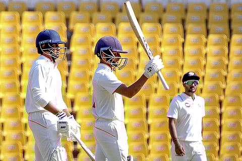 Ranji Trophy Final, VIDAR vs KER-Day 2: Vidarbha's Danish Malewar celebrates scoring 150 runs