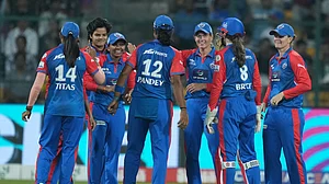 PTI : Delhi Capitals players celebrate in the WPL.