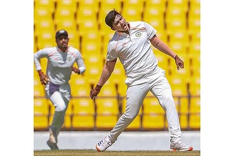 Ranji Trophy Final, VIDAR vs KER-Day 2: Vidarbha's Darshan Nalkande celebrates after taking the wicket