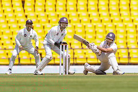 Ranji Trophy Final, VIDAR vs KER-Day 2: Vidarbha's Harsh Dubey plays a shot