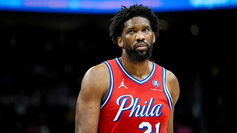 Philadelphia 76ers center Joel Embiid in action vs. the Detroit Pistons on Feb. 7, 2025. - null
