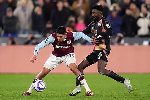 EPL 2024-25, West Ham vs Leicester: West Ham United's Edson Alvarez and Leicester City's Wilfred Ndidi battle for the ball