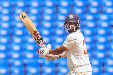 Ranji Trophy Final, VIDAR vs KER-Day 2: Vidarbha's Harsh Dubey plays a shot