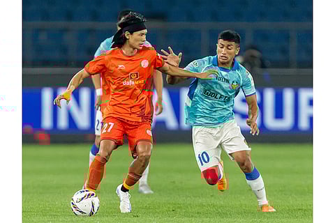 ISL 2024-25, Punjab FC Vs FC Goa: Abhishek Tekcham (27) and Mohammed Yasir (10) in action