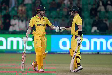 ICC Champions Trophy, AFG vs AUS: Australia's Travis Head celebrates with Steve Smith after hitting a boundary