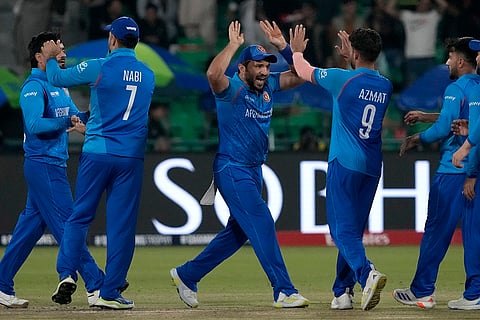 ICC Champions Trophy, AFG vs AUS: Afghanistan's Azmatullah Omarzai celebrates after taking the wicket of Australia's Matthew Short