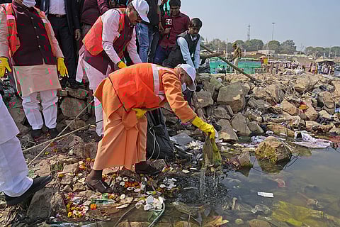 Maha Kumbh 2025: Yogi Adityanath participates in a cleaning drive