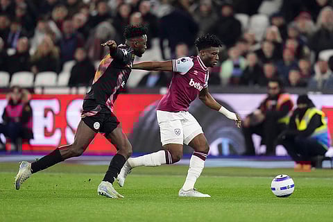 EPL 2024-25, West Ham vs Leicester: Leicester City's Wilfred Ndidi and West Ham United's Mohammed Kudus in action