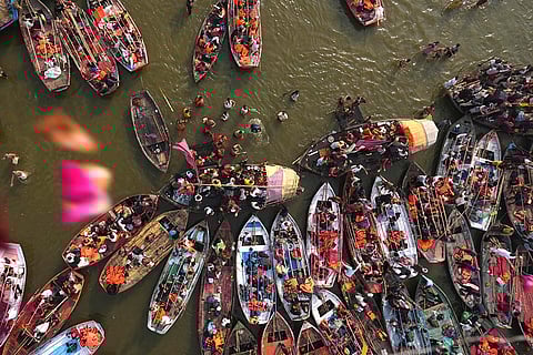 Maha Kumbh 2025: Boats of devotees are anchored at the Sangam