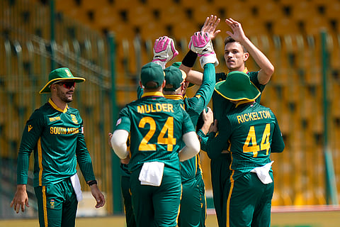 Champions Trophy 2025, RSA Vs ENG: South Africa's Marco Jansen celebrates with teammates