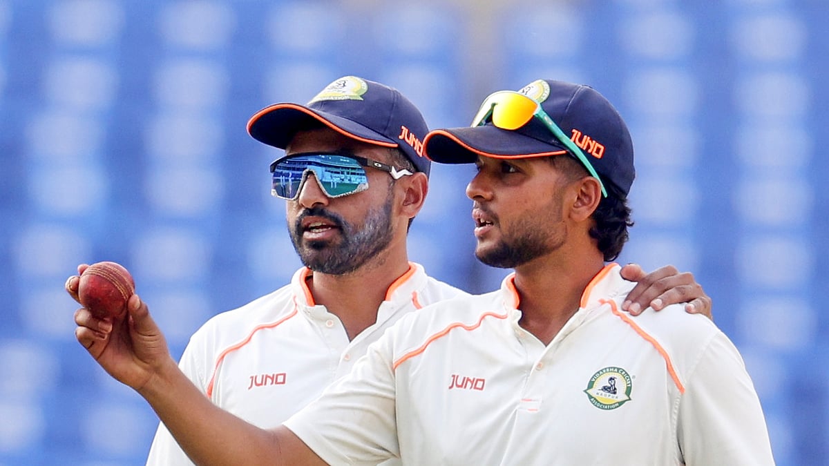 Photo: PTI 
 : Vidarbha's Harsh Dubey during the third day of the Ranji Trophy final between Kerala and Vidarbha, in Nagpur.