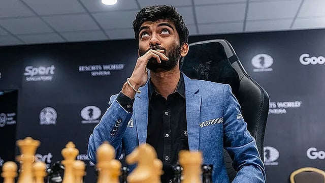 | Photo: FIDE/Eng Chin An via PTI : File photo of India's D Gukesh after defeating China’s Ding Liren in the 2024 World Chess Championship