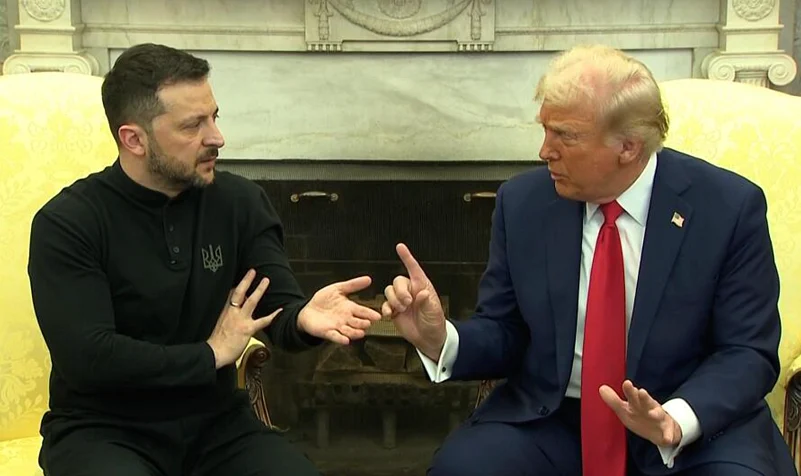 Trump and Zelensky at the White House press meeting on Friday.