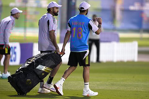 ICC CT 2025 IND vs NZ: Rohit Sharma and Virat Kohli during a training session