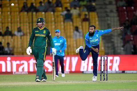 Champions Trophy 2025, RSA Vs ENG: England's Adil Rashid, right, bowls