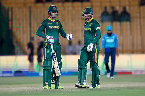 Champions Trophy 2025, RSA Vs ENG: South Africa's Rassie van der Dussen celebrates with Heinrich Klaasen after hitting a boundary