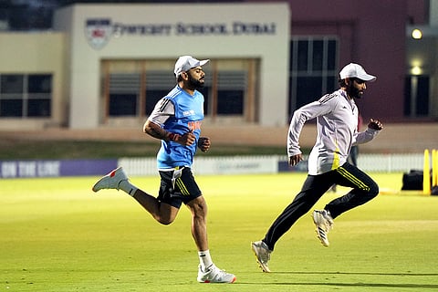 ICC CT 2025 IND vs NZ: Virat Kohli and Ravindra Jadeja during a training session