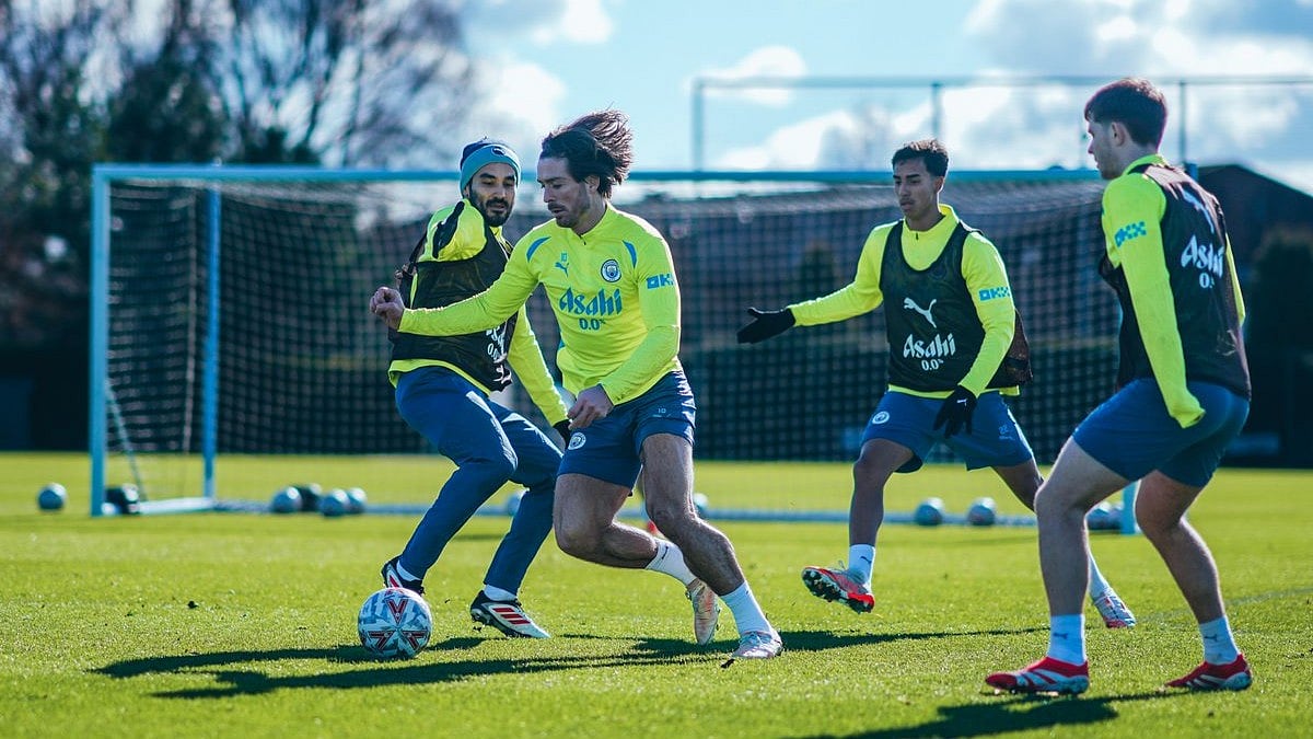 Photo: X | Manchester City : Manchester City FC players during a practice session.