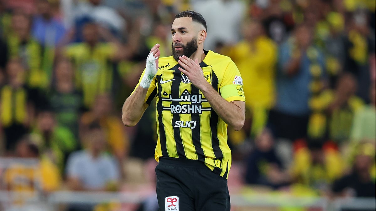 Karim Benzema during Al-Ittihad's 1-1 draw with Al-Okhdood