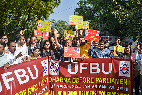 Bank union protest in Delhi