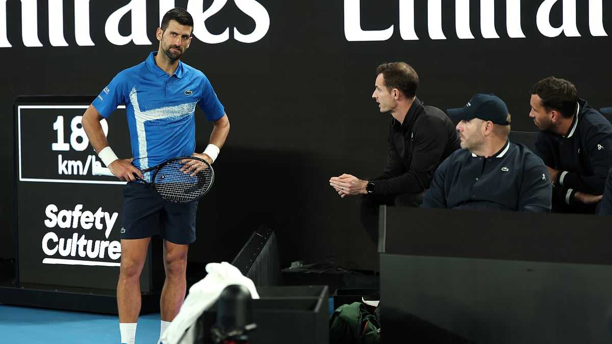 Novak Djokovic and Andy Murray pictured during the Australian Open