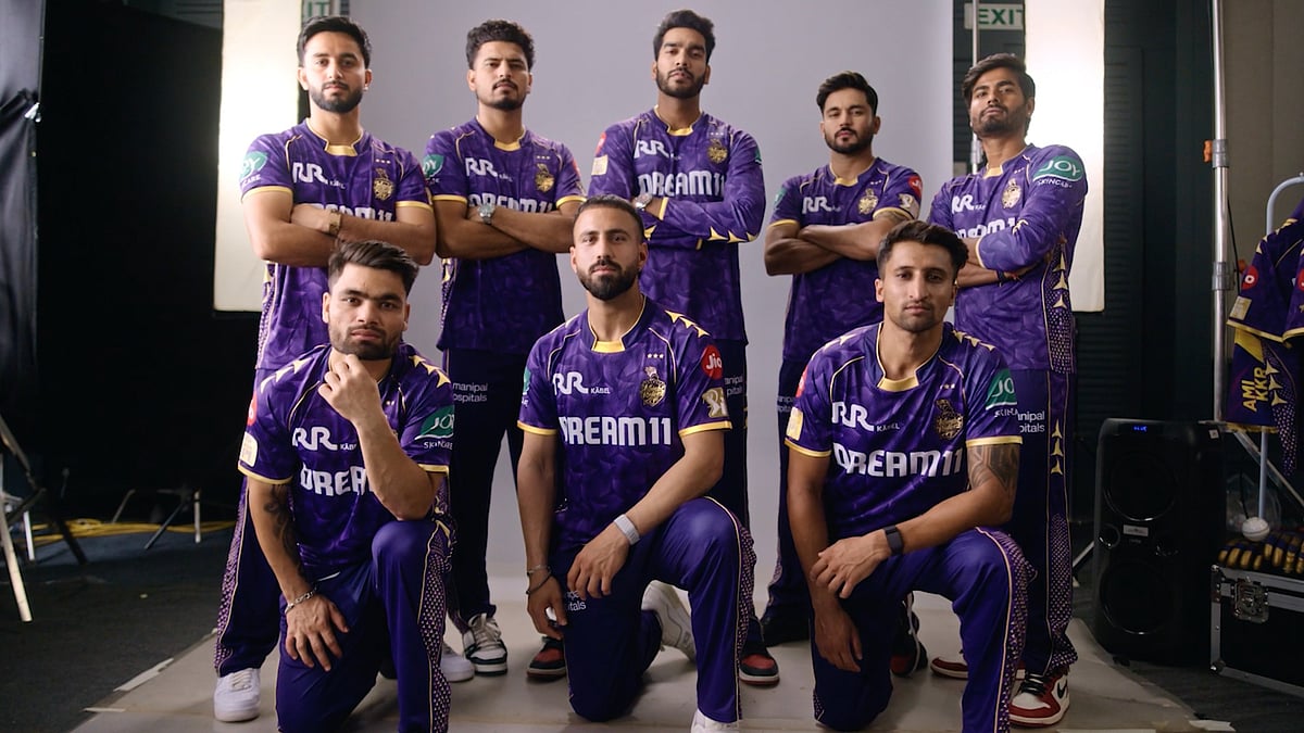 KKR : Kolkata Knight Riders players showcasing the new jersey for the 18th season of the Indian Premier League. 