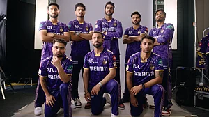 KKR : Kolkata Knight Riders players showcasing the new jersey for the 18th season of the Indian Premier League.