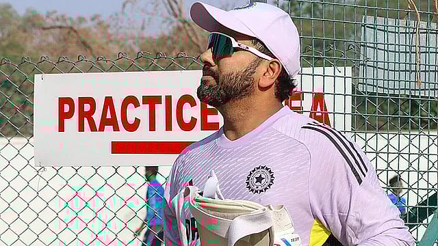 Indian captain Rohit Sharma in practice.