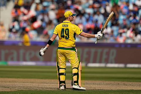 CT 2025 IND vs AUS semifinal: Australia's captain Steve Smith celebrates after scoring fifty runs