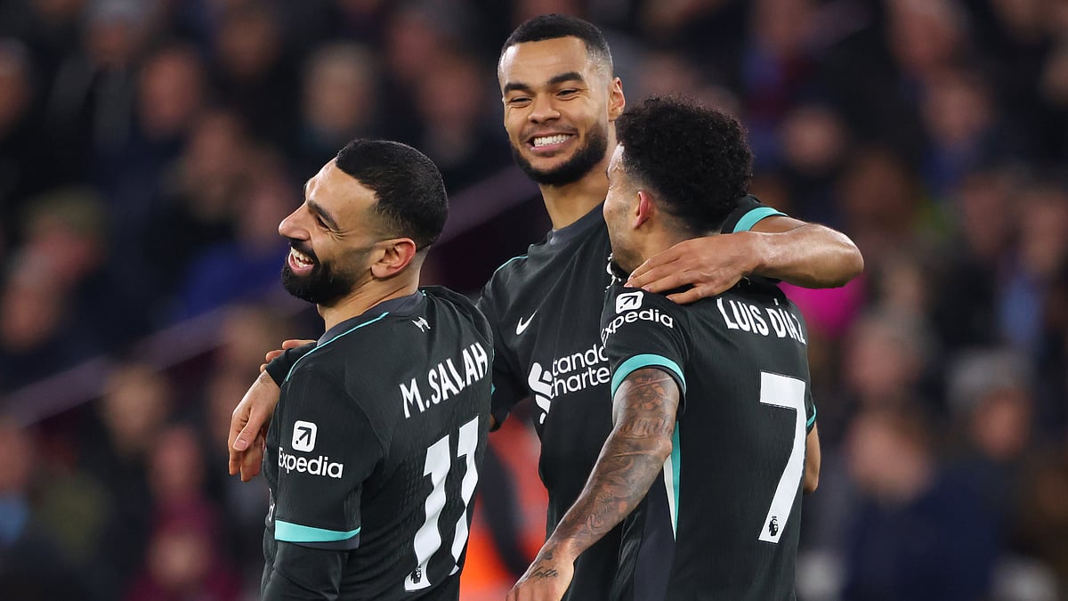 Liverpool attackers Mohamed Salah, Cody Gakpo and Luis Diaz. - null