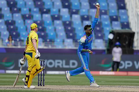 CT 2025 IND vs AUS semifinal: India's Axar Patel bowls a delivery