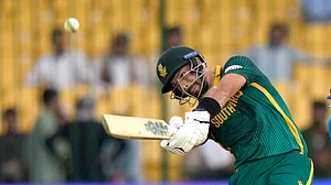 AP Photo/Anjum Naveed : South Africa's Aiden Markram plays a shot during the ICC Champions Trophy cricket match between Afghanistan and South Africa, in Karachi.